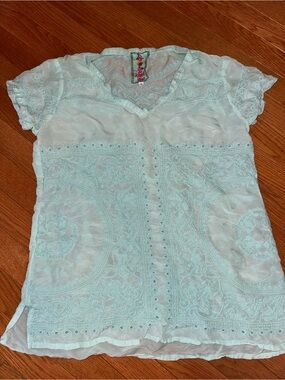 Johnny Was Lace-Embroidered V-Neck Women's Top